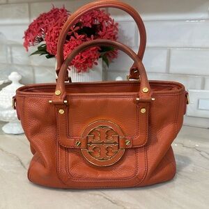 Tory Burch Amanda Orange Leather Logo Satchel Bag
